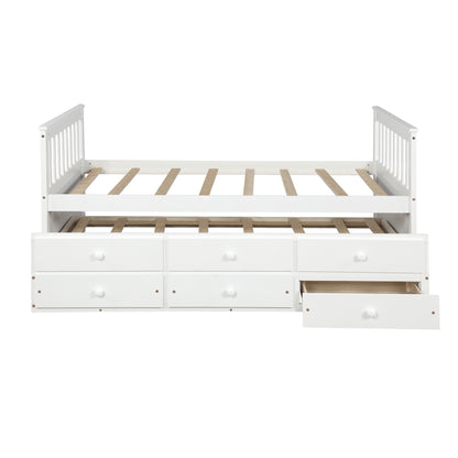 TOPMAX Captain's Bed Twin Daybed with Trundle Bed and Storage Drawers, White