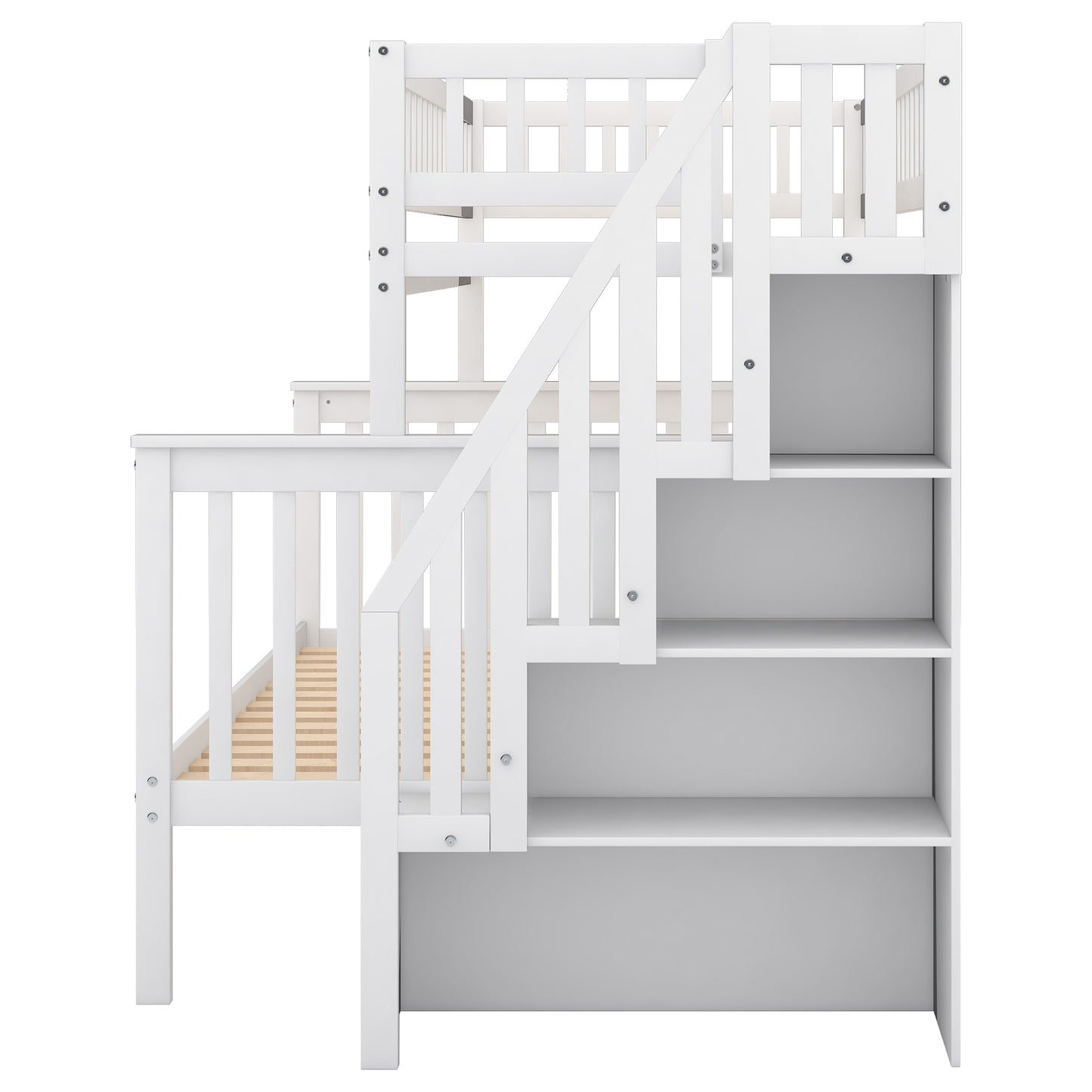 Twin over Full Stairway Bunk Bed with storage, White