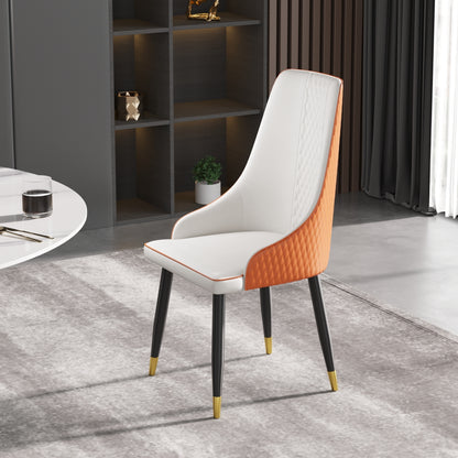 Modern dining chair PU leather metal legs-white+orange-2pcs/ctn