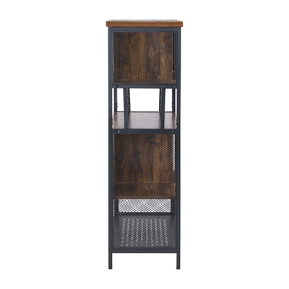 Industrial Bar Cabinet with Wine Rack for Liquor and Glasses, Wood and Metal Cabinet for Home Kitchen Storage Cabinet