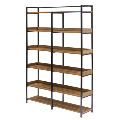 70.8 Inch Tall Bookshelf MDF Boards Stainless Steel Frame, 6-tier Shelves with Back&Side Panel, Adjustable Foot Pads, Brown