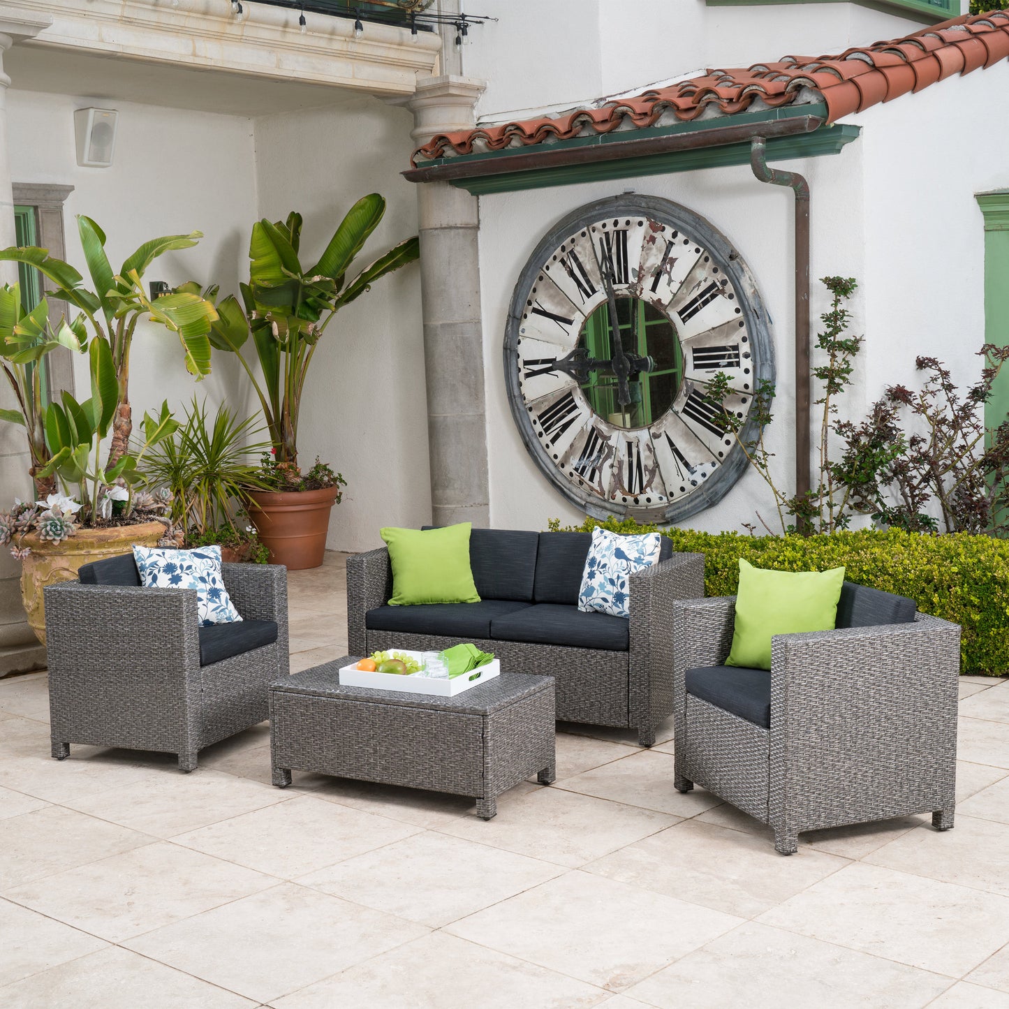 Venice 4pc   Outdoor Wicker Sofa Set   Mix Black+Dark Grey