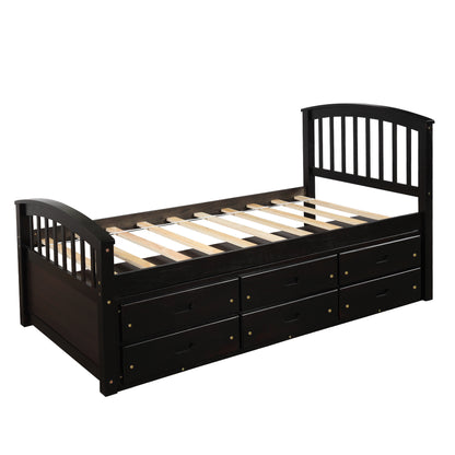 Orisfur. Twin Size Platform Storage Bed Solid Wood Bed with 6 Drawers