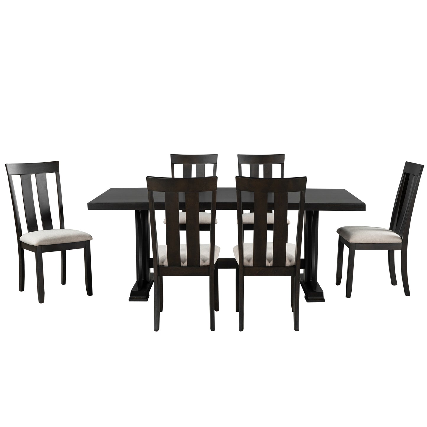 TREXM 7-Piece Retro Style Dining Table Set 78" Wood Rectangular Table and 6 Dining Chairs for Dining Room (Espresso)