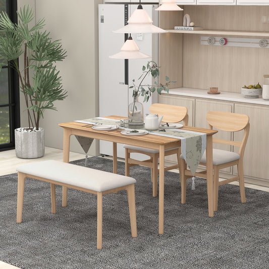 TREXM Dining Table Set for 4, Kitchen Table with 2 Chairs and 1 Bench, Solid Wood Frame and Soft Cushion for Small Space, Dining Room, Office (Natural Wood Wash)