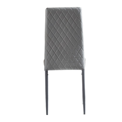 Light Gray modern minimalist dining chair leather sprayed metal pipe diamond grid pattern restaurant home conference chair set of 4