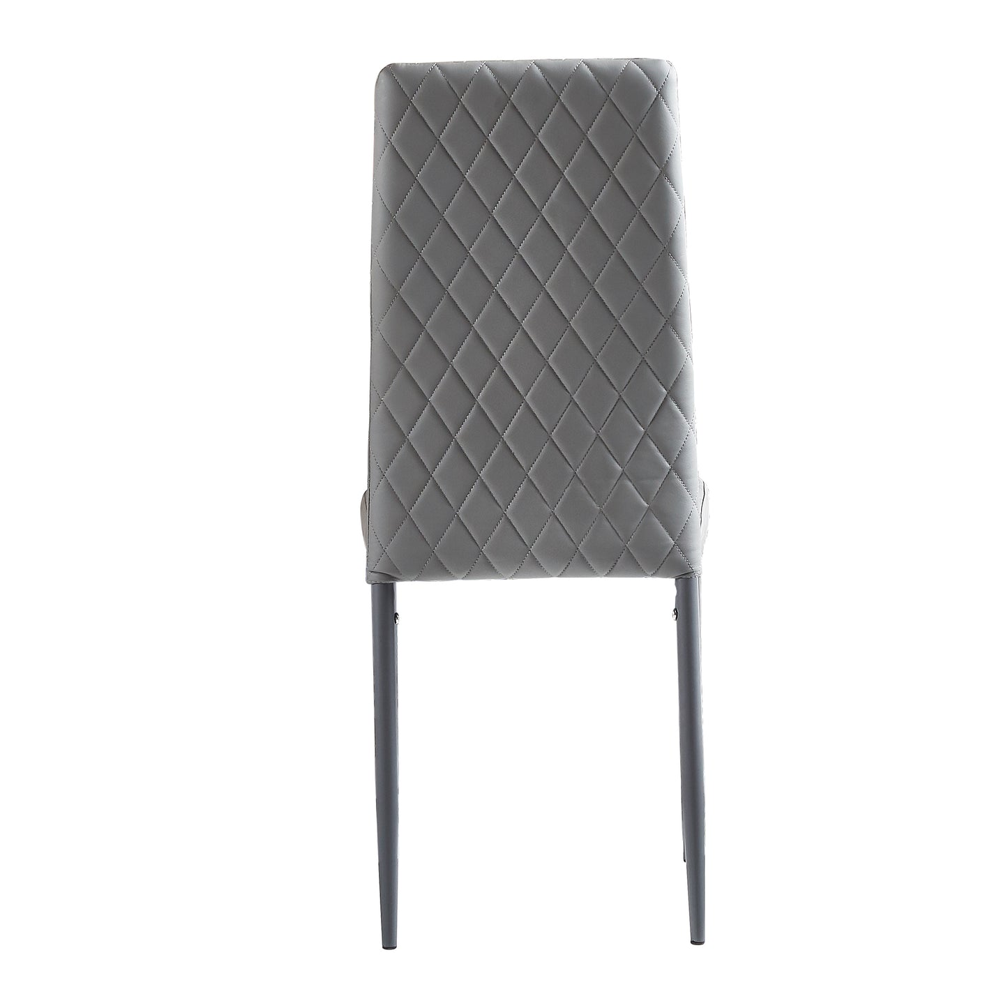 Light Gray modern minimalist dining chair fireproof leather sprayed metal pipe diamond grid pattern restaurant home conference chair set of 6