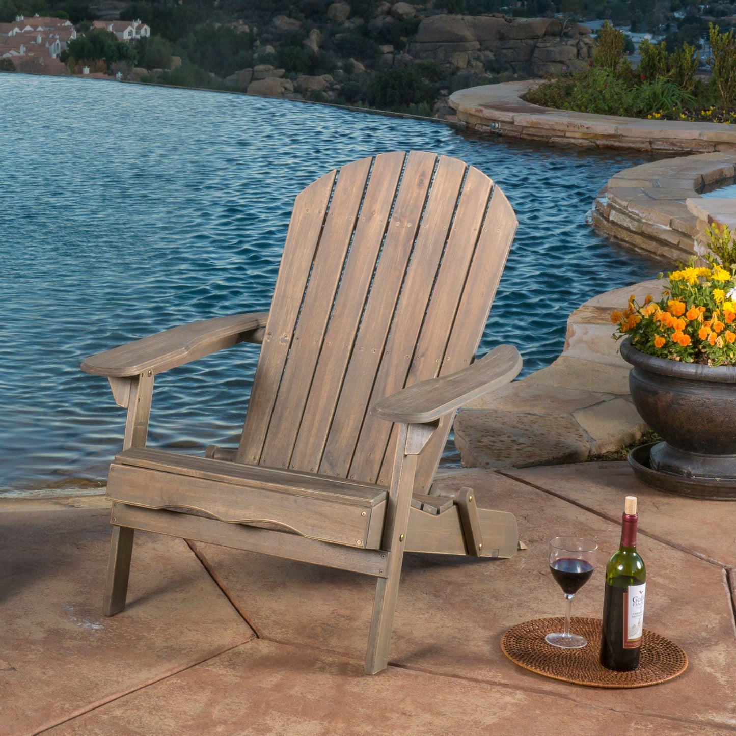 Milan Outdoor Acacia Folding Gray Adirondack Chair