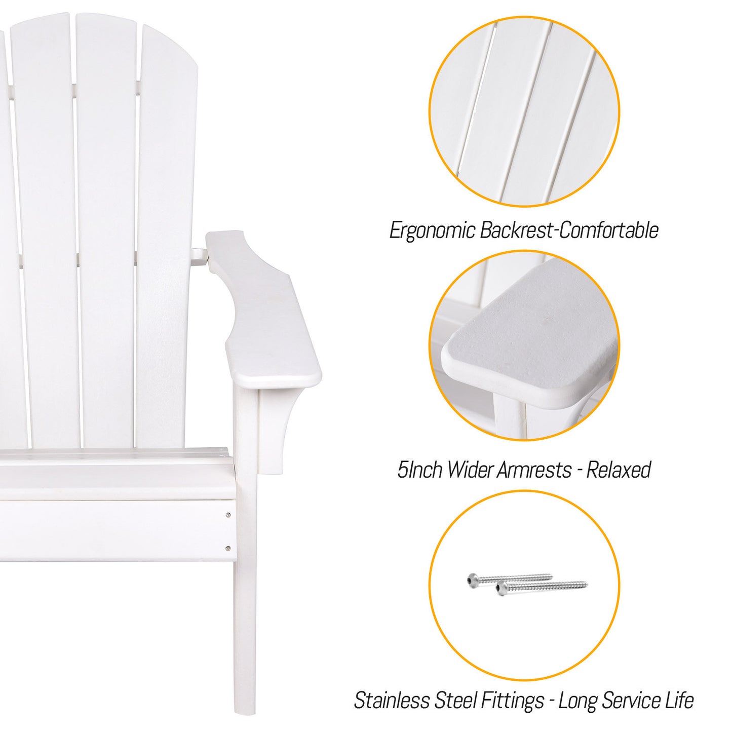 HDPE Adirondack Chair Sunlight Resistant no-Fading Snowstorm Resistant Outdoor Chair Patio Adirondack Chairs Ergonomic Comfort Widely Used for Fire Pits Decks Gardens,Campfire Chairs - White