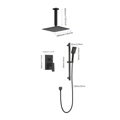 Pressure Balanced Shower System with Shower Head, Hand Shower, Slide Bar, Shower Arm, Hose, and Valve Trim