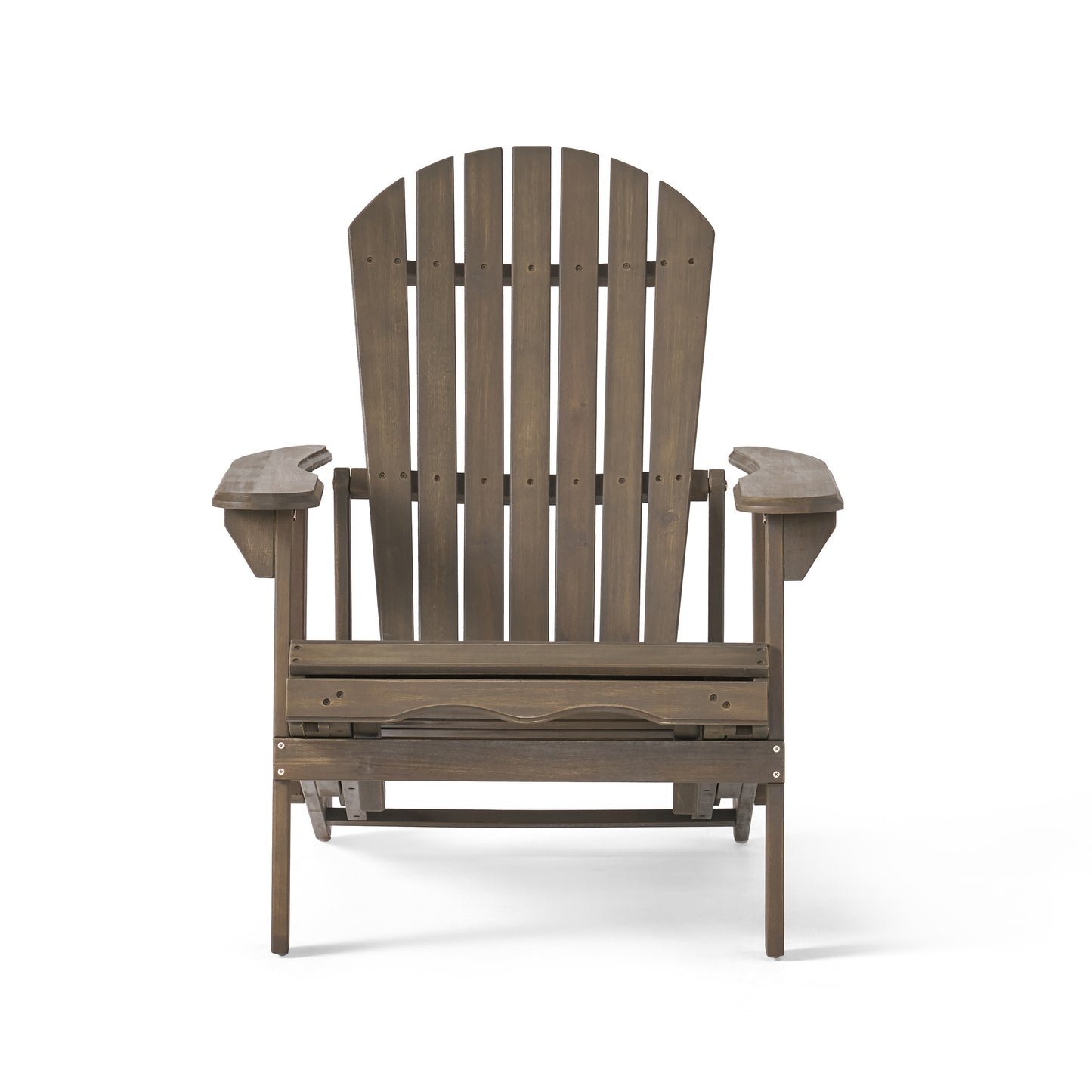 Katherine Outdoor Acacia Adirondack Grey Lounge Chair with Pull Out Footstool