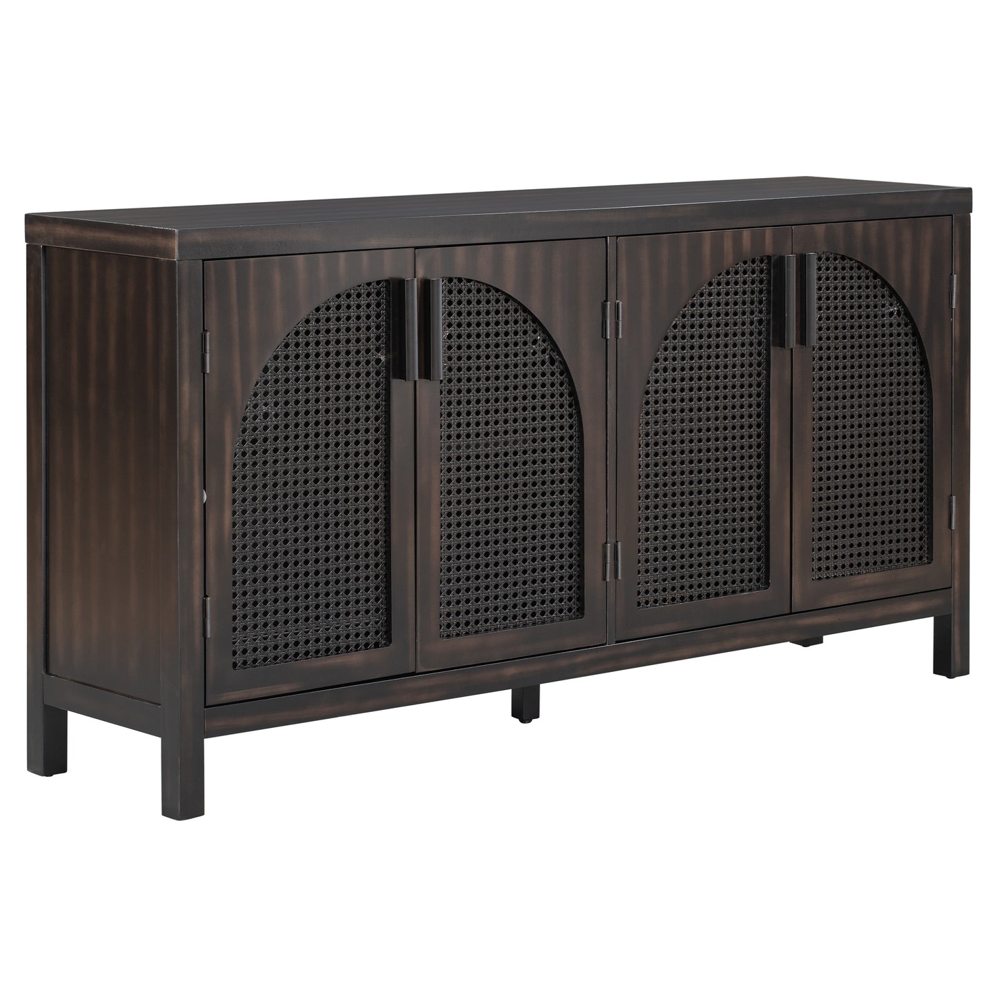 TREXM Large Storage Space Sideboard with Artificial Rattan Door and metal handles for Living Room and Entryway (Espresso)