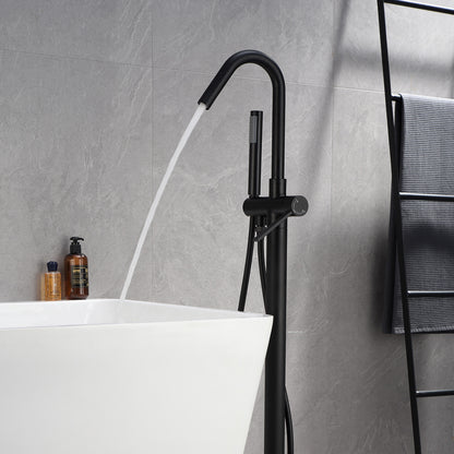 Single-Handle Freestanding Floor Mount Roman Tub Faucet Bathtub Filler with Hand Shower in Matte Black