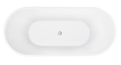 65" 100% Acrylic Freestanding Bathtub，Contemporary Soaking Tub，white inside and blue outside