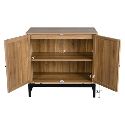 Natural rattan，2 door cabinet，with 1 Adjustable Inner Shelves，rattan，Accent Storage Cabinet