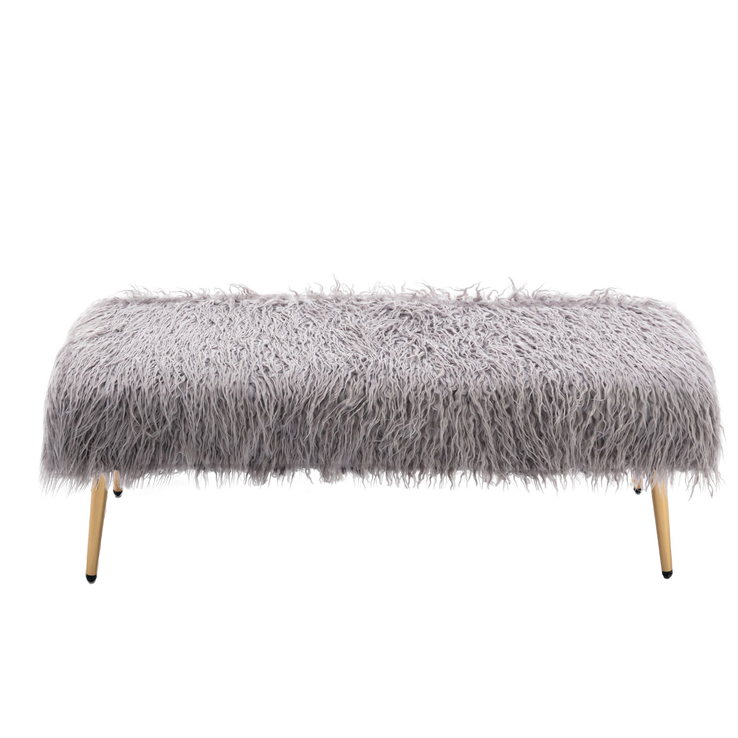 HengMing Faux Fur Plush Ottoman Bench, Modern Fluffy Upholstered Bench for Entryway Dining Room Living Room Bedroom, GRAY