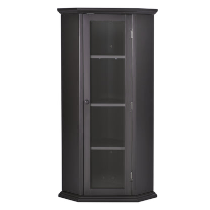 Freestanding Bathroom Cabinet with Glass Door, Corner Storage Cabinet for Bathroom, Living Room and Kitchen, MDF Board with Painted Finish, Black Brown