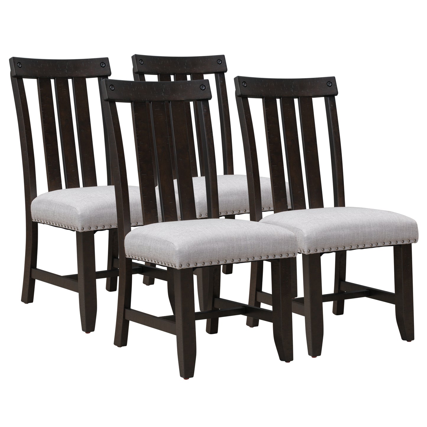 TREXM Set of 4 Fabric Upholstered Dining Chairs with Sliver Nails and Solid Wood Legs (Espresso)