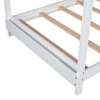 Twin Size House Platform Bed with Headboard,White