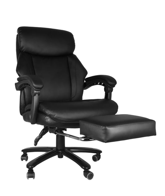 High Back Office  Chair with High Quality PU Leather, Soft Cushion and Footrest, Tilt Function Max 130°,400lbs,Black