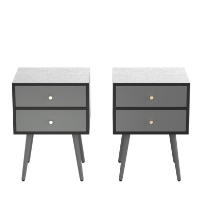 Modern Bedside Tables Set of 2,Nightstand with Storage Drawer -Chic  Simple Assembly End Side Table,Sofa Table,for bedroom/living room/office (2pcs,dark grey)