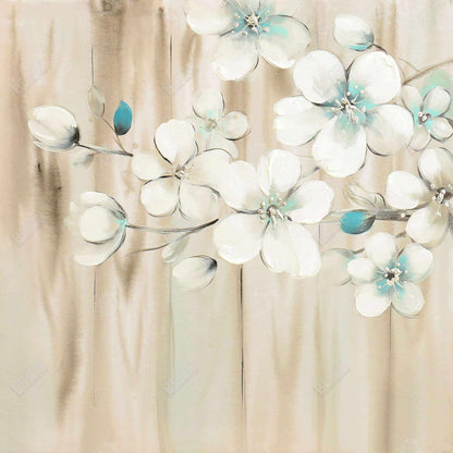 White flowers on wood - 12x12 Print on canvas