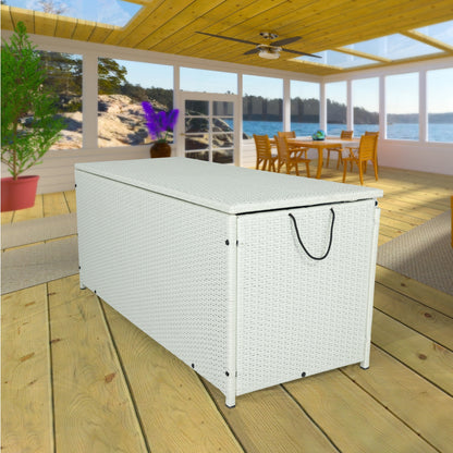 Outdoor Storage Box, 113 Gallon Wicker Patio Deck Boxes with Lid, Outdoor Cushion Storage Container Bin Chest for Kids Toys, Pillows, Towel Creme