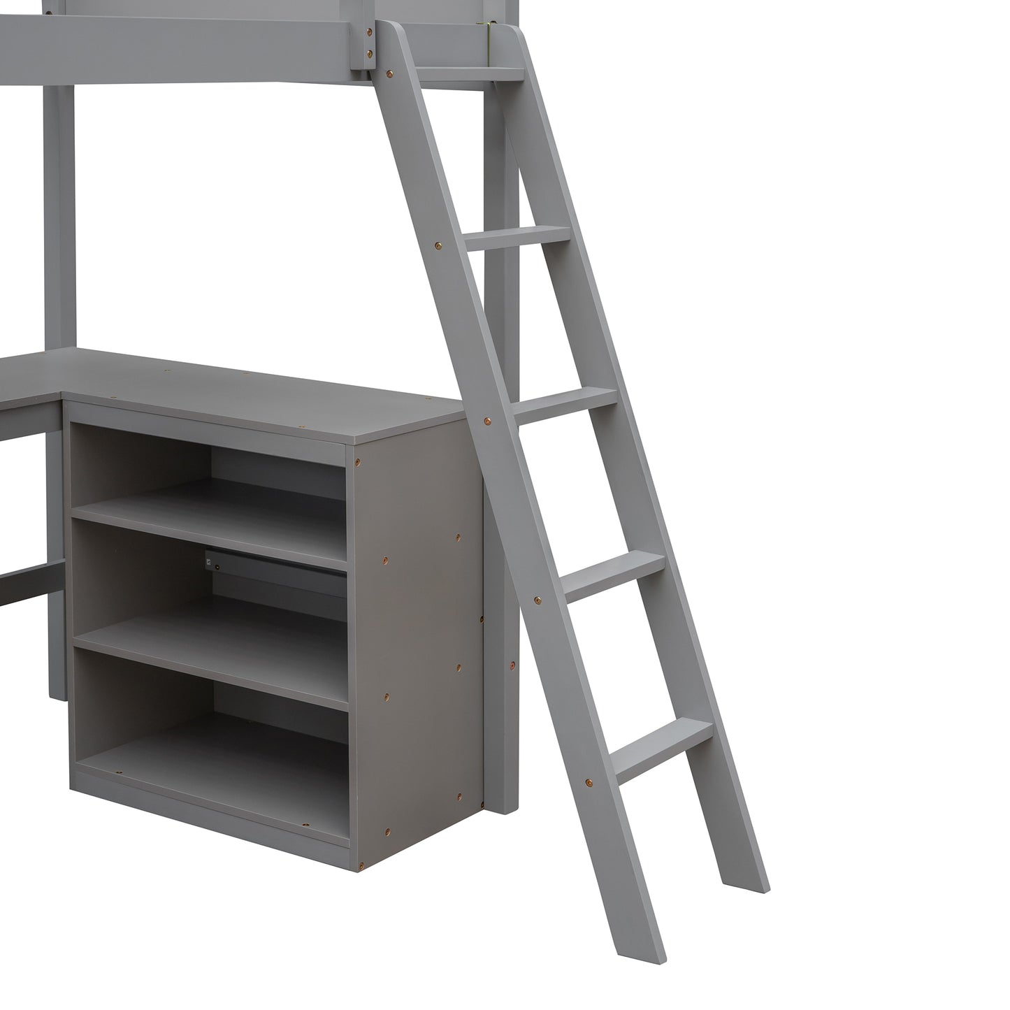 Twin size Loft Bed with Shelves and Desk, Wooden Loft Bed with Desk - Gray(OLD SKU:LT000537AAE)