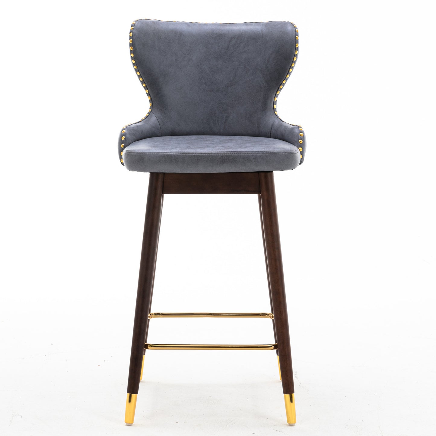 A&A Furniture,29.9" Modern Leathaire Fabric bar chairs, Tufted Gold Nailhead Trim Gold Decoration Bar stools,Set of 2 (Stone Blue)