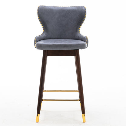 A&A Furniture,29.9" Modern Leathaire Fabric bar chairs, Tufted Gold Nailhead Trim Gold Decoration Bar stools,Set of 2 (Stone Blue)