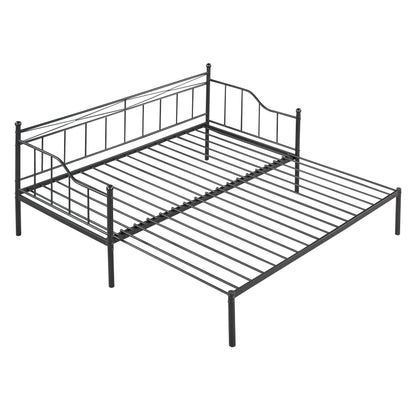 Twin Size Metal Daybed with Trundle, Daybed with Slat No Box required Black