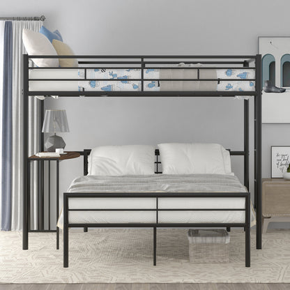 Twin Over Full Metal Bunk Bed with Desk, Ladder and Quality Slats for Bedroom, Metallic Black（OLD SKU :LP000092AAB）