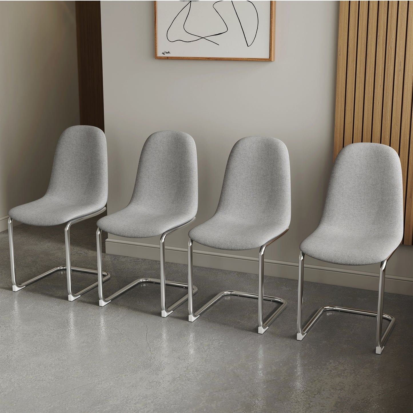 Dining Chairs Set of 4,Spoon shape Modern Style Dining Kitchen Room Upholstered Side Chairs， Accent Chairs with Soft Linen Fabric Cover Cushion Seat and plating Metal Legs Dark Grey office chair