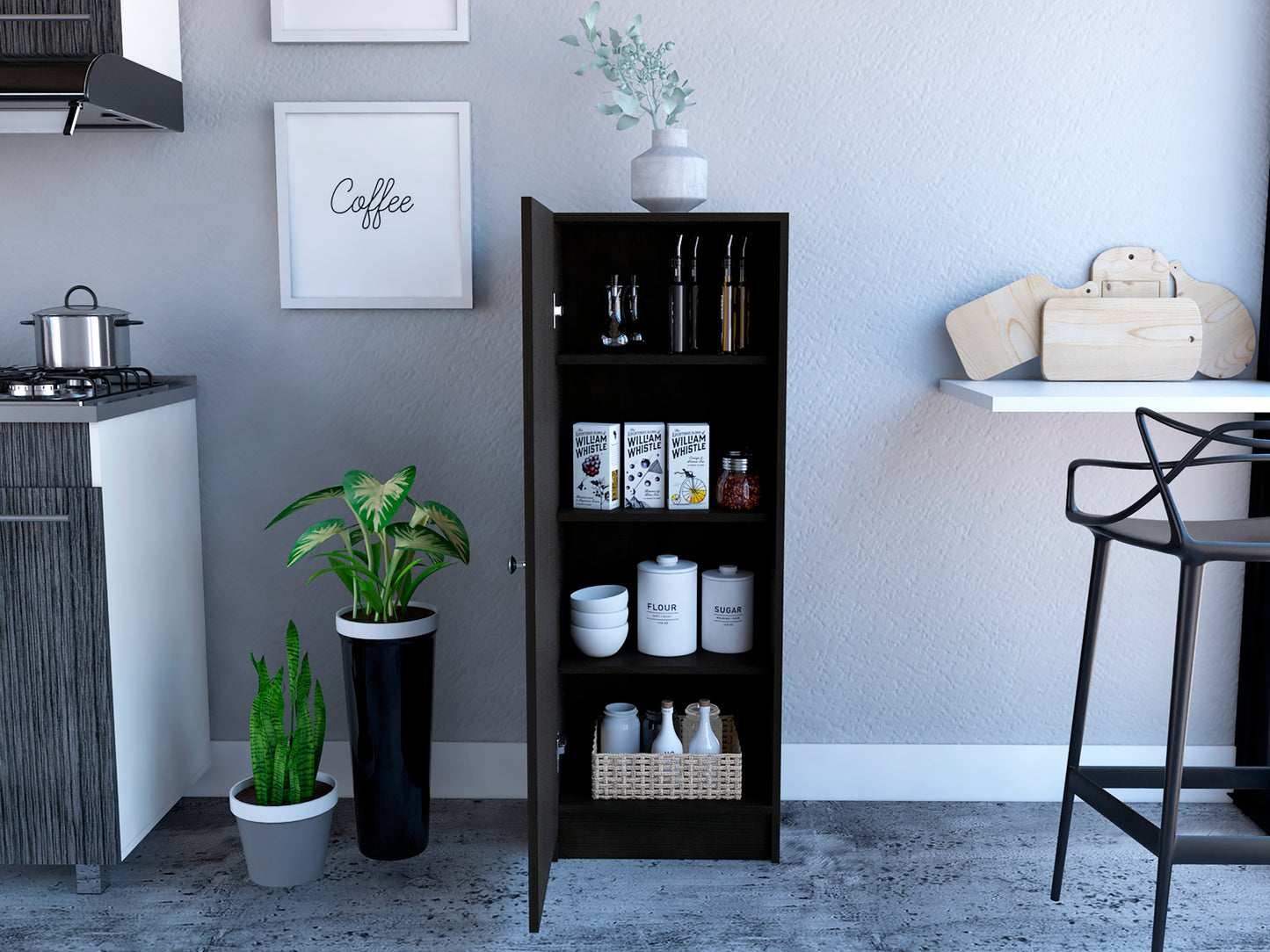 Richmond Rectangle Pantry Cabinet Black Wengue