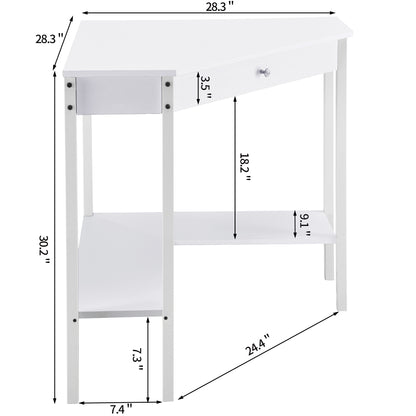 white triangular desk with drawers for small place