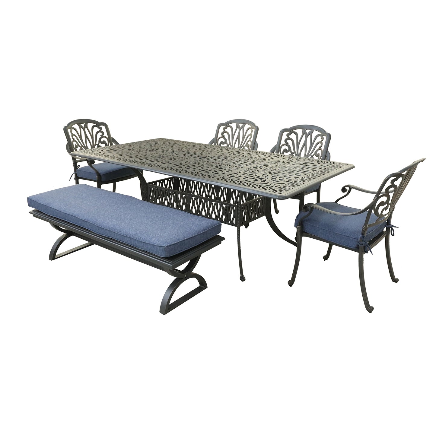 Rectangular 6 - Person 84" Long Powder Coated Aluminum Dining Set