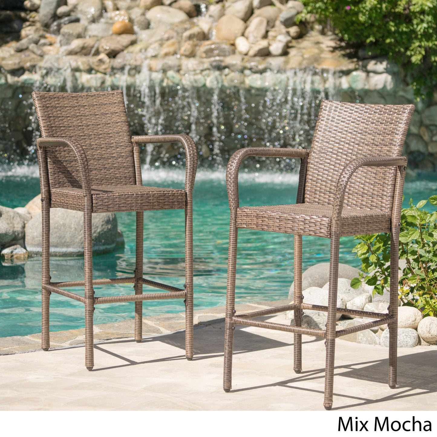 Stewart 30-Inch Outdoor Mix mocha Wicker Barstool (Set of 2)