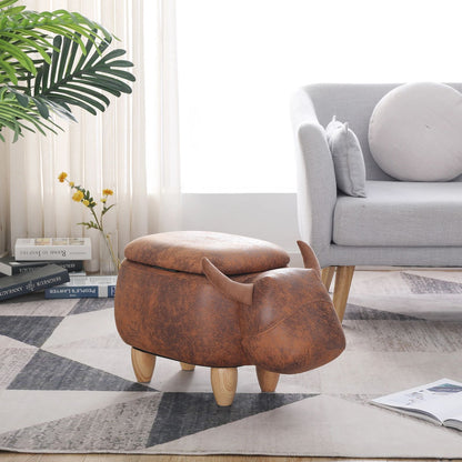 Decorative animal storage stool for kids, ottoman bedroom furniture, brown kids footstool, cartoon chair for home with solid wood legs, decorative footstool for office, bedroom, living room