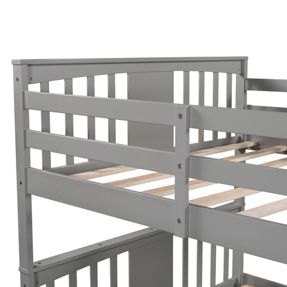 Full over Full Bunk Bed with Ladder for Bedroom, Guest Room Furniture-Gray(OLD SKU :LP000203AAE)