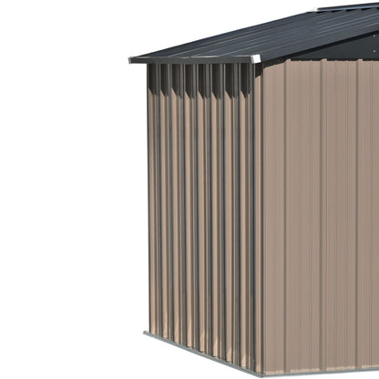 TOPMAX Patio 8ft x6ft Bike Shed Garden Shed, Metal Storage Shed with Adjustable Shelf and Lockable Doors, Tool Cabinet with Vents and Foundation Frame for Backyard, Lawn, Garden, Brown