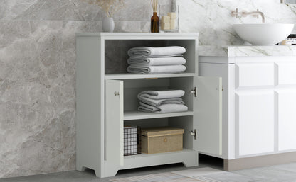 Grey Bathroom Storage Cabinet with Adjustable Shelves, Freestanding Floor Cabinet for Home Kitchen, Easy to Assemble