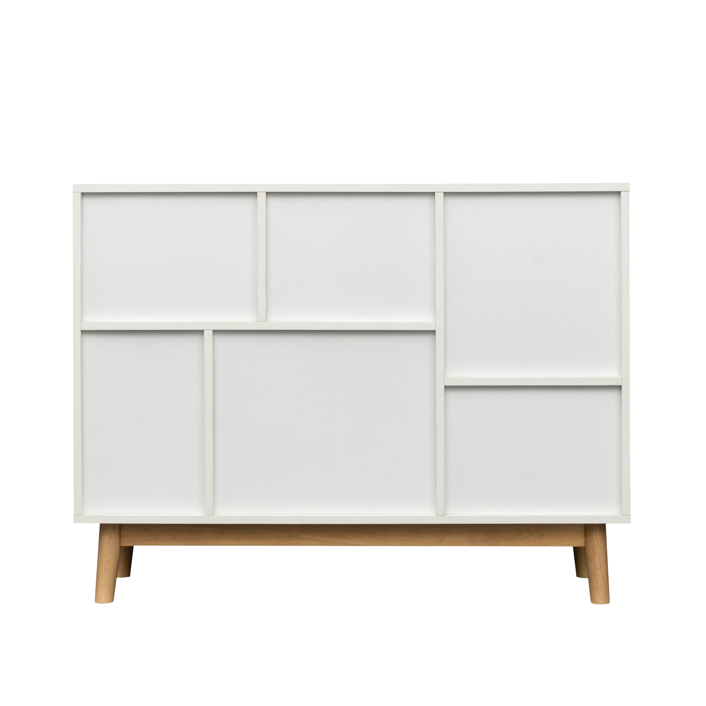 Multi-purpose storage cabinet with display stand and door, entrance channel, modern buffet or kitchen sideboard, TV cabinet, white and oak