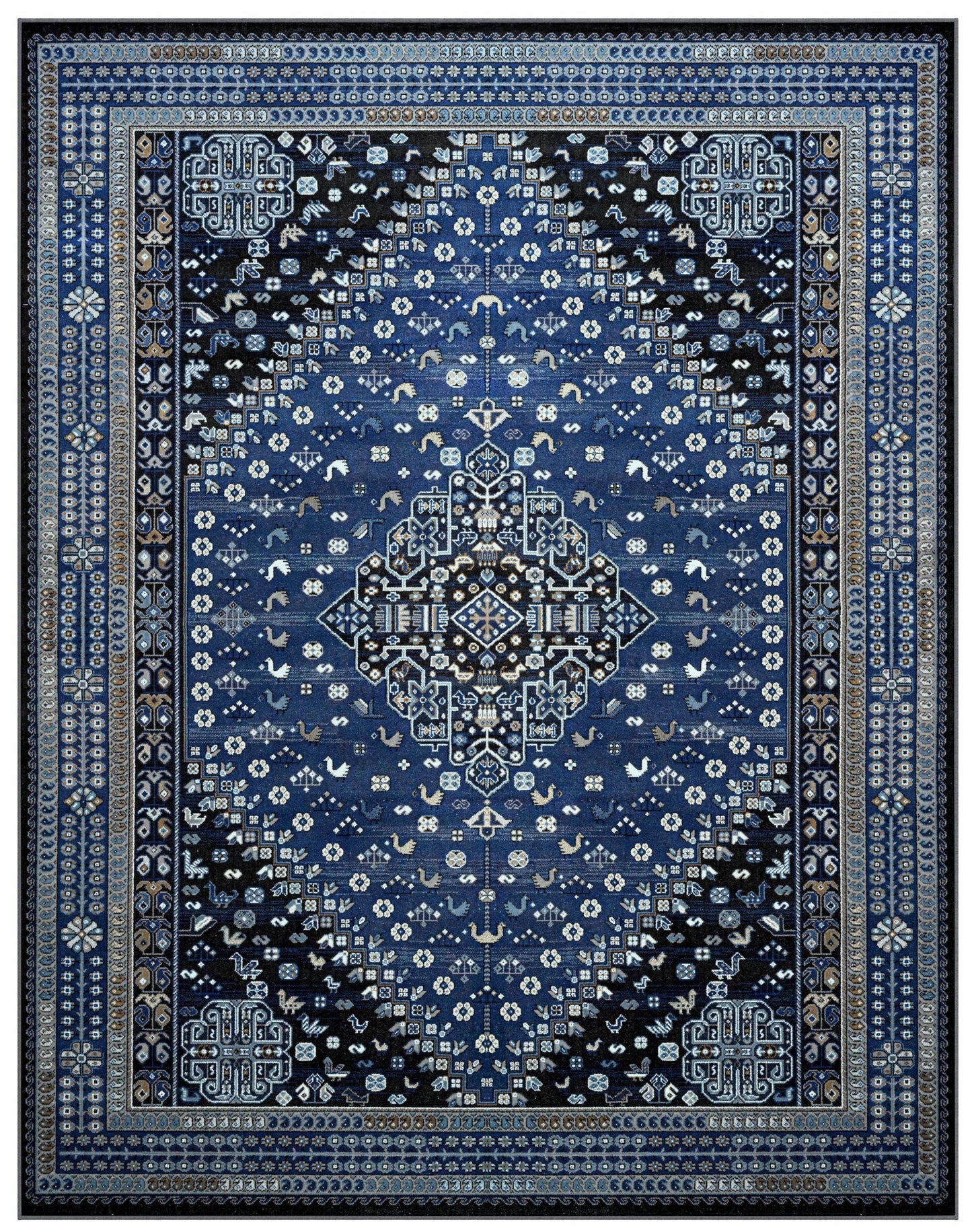 Gabriella Medallion Blue, Brown, Beige and Ivory Viscose Area Rug 5x8