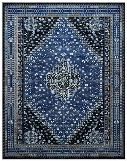 Gabriella Medallion Blue, Brown, Beige and Ivory Viscose Area Rug 5x8