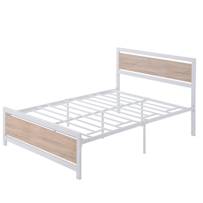 Metal and Wood Bed Frame with Headboard and Footboard ,Full Size Platform Bed ,No Box Spring Needed, Easy to Assemble(White)