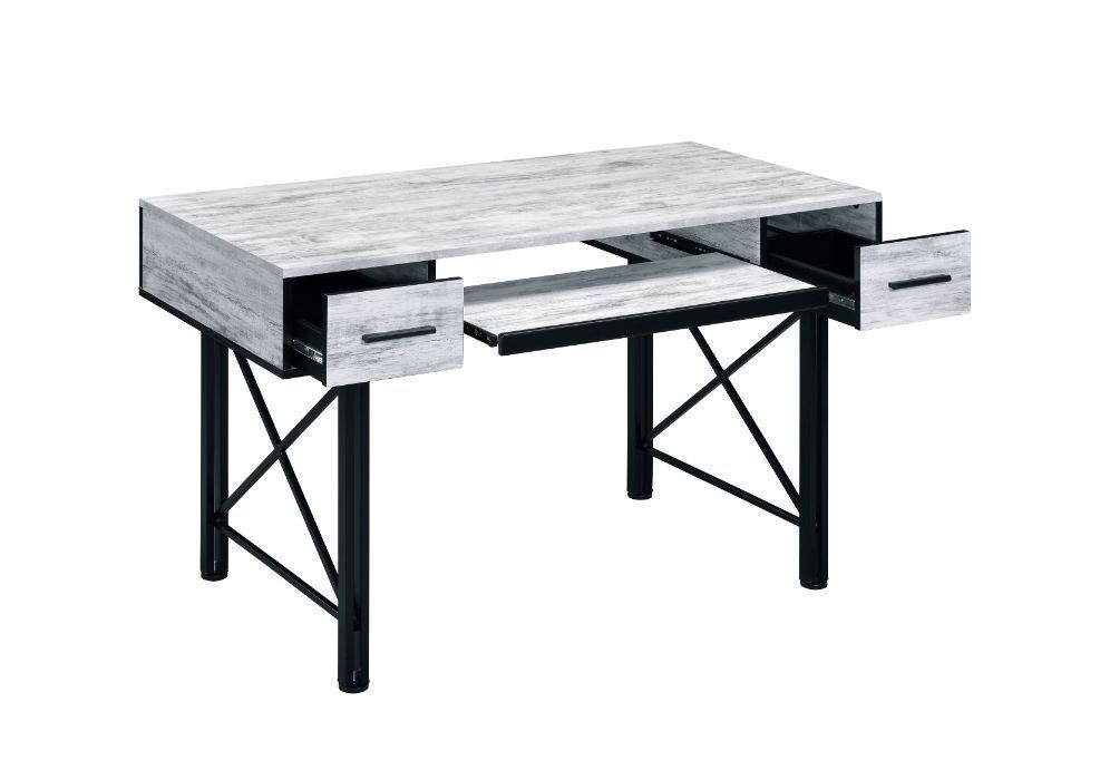 ACME Settea Computer Desk, Antique White & Black Finish 92797