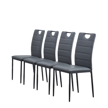 A set of 4 leather dining chairs with cushion and high back, painted metal legs, suitable for dining room, kitchen and living room X4 (LIGHT GREY)