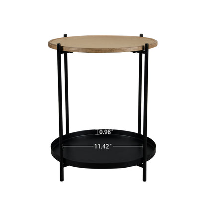 Round Side Table，End Table with Metal Legs for Living Bedroom