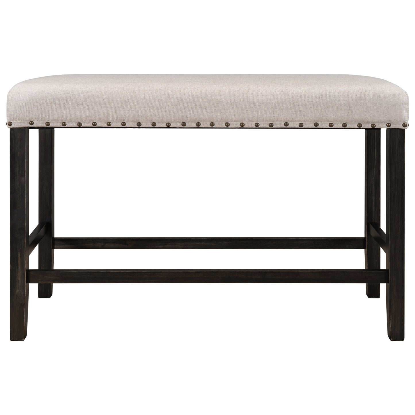 TOPMAX Rustic Wooden Upholstered Dining Bench for Small Places, Espresso+ Beige