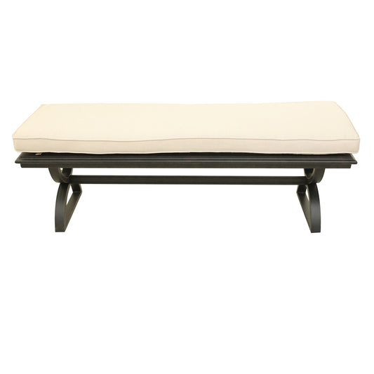 Outdoor Aluminum Dining Bench with Cushion, Dark Lava Bronze/Canvas Natural